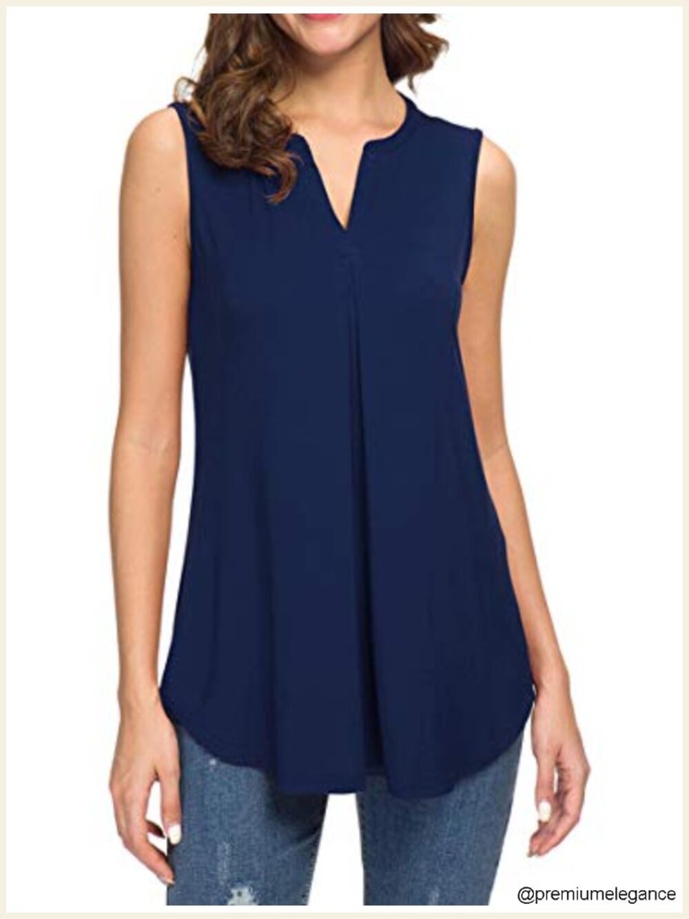 Women's V-Neck Sleeveless Pleated Tank Top Summer Loose